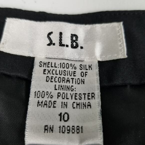 SLB Black Silk Embroidered Cocktail Motif Pants Size 10 - Picture 6 of 6